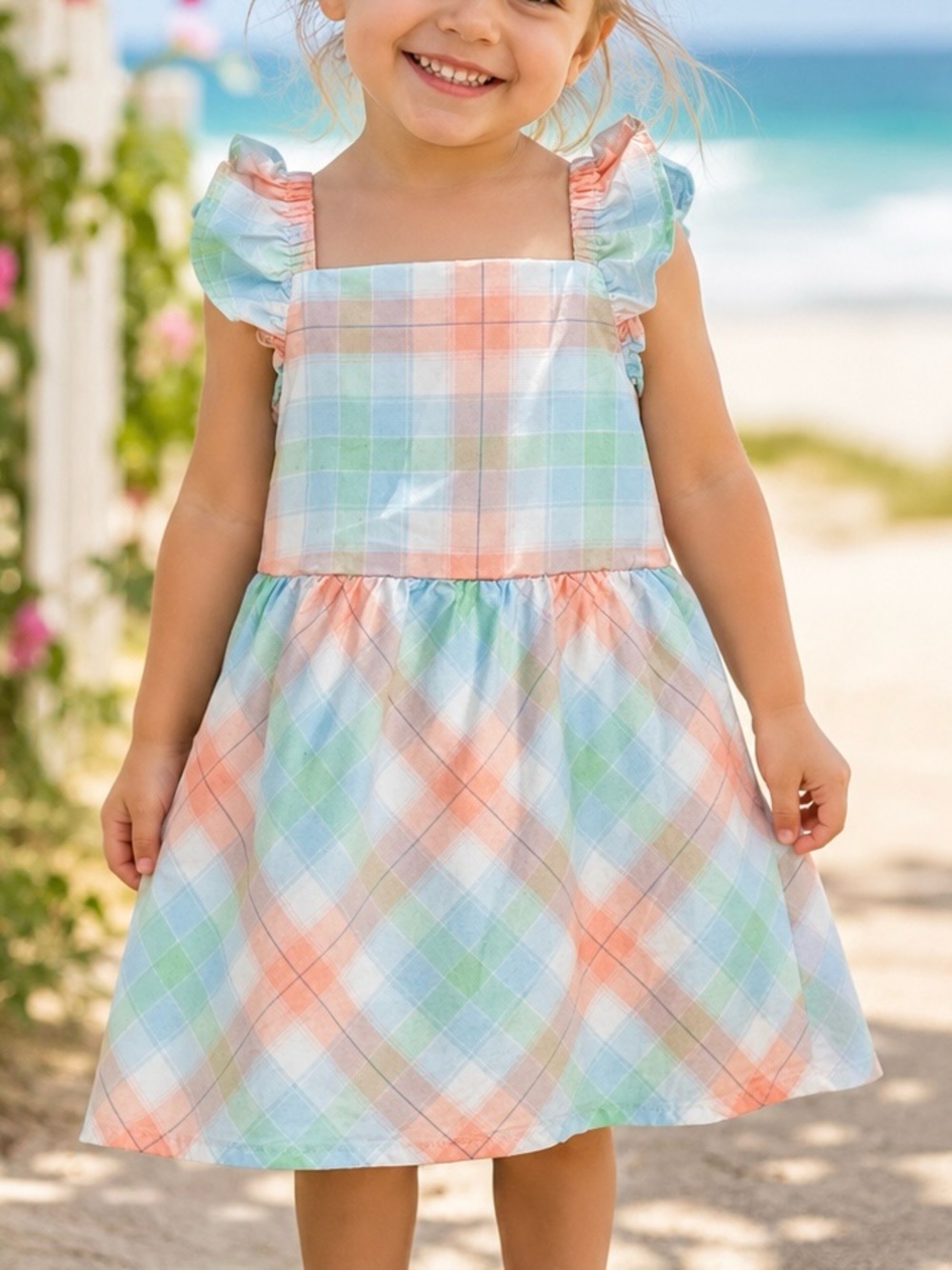 Carter’s Toddler Girl 2T Pastel Plaid Ruffle Strap Cutout Summer Dress